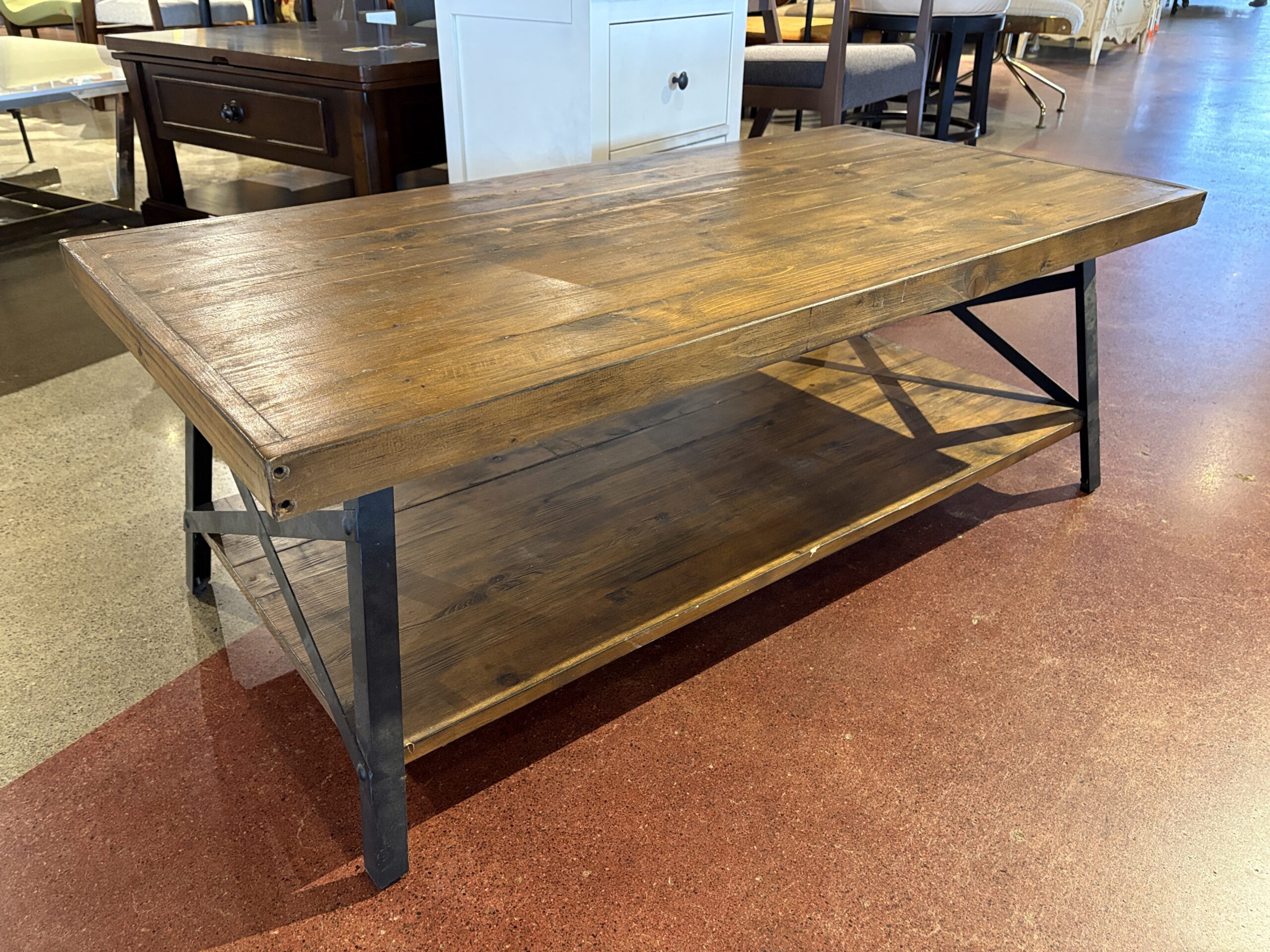 Black and Brown Rustic Industrial Style Solid Pine Coffee Table