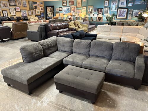 Dark Grey & Chocolate Corner Sectional & Storage Ottoman