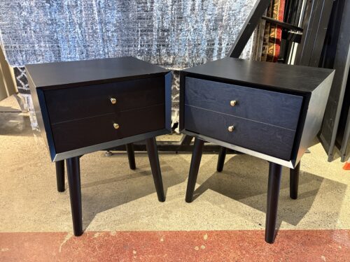 CROSLEY FURNITURE Landon Black Mid-Century Modern 1 Drawer Nightstand (Set of 2)
