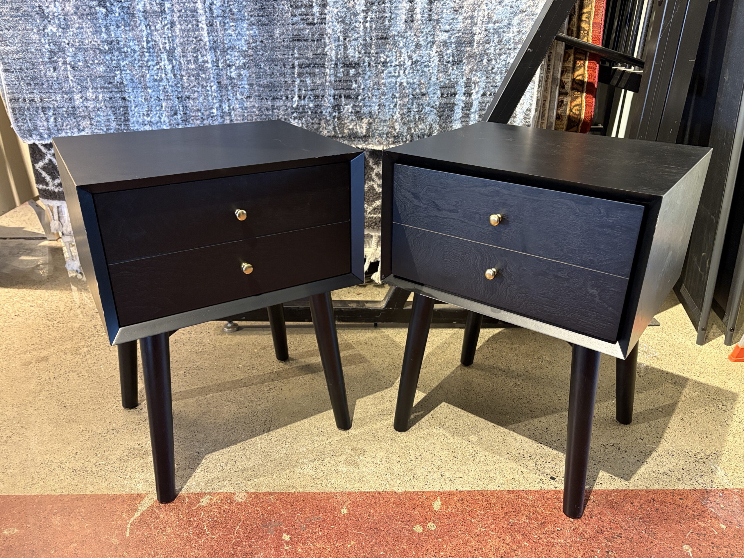 CROSLEY FURNITURE  Landon Black Mid-Century Modern 1 Drawer Nightstand (Set of 2)