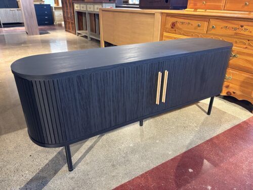 MOPIO  Quin Mid Century Modern Black Oval TV Stand with Fluted Sliding Doors