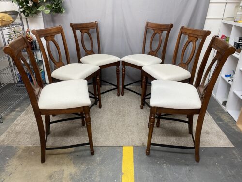 CREATION FURNITURE Bar Height Cream Upholstered Wood Dining Chairs (Set of 6)