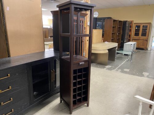 Dark Wooden & Chrome 18-Bottle 2-Tier Wine Tower