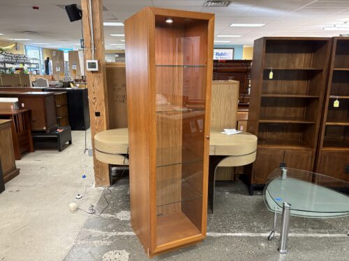 Teak Modern Lighted Curio Cabinet