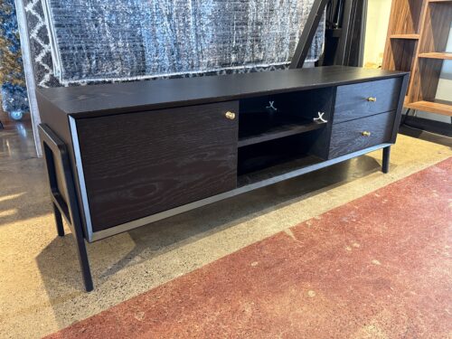 Modern Minimalist Black TV Stand with Gold Hardware