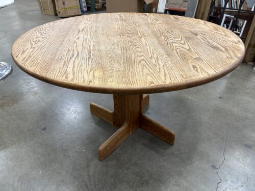 ORANGE CRATE MODERN Vintage Round Wooden Face Grain Dining Table with Radiating Pedestal Base