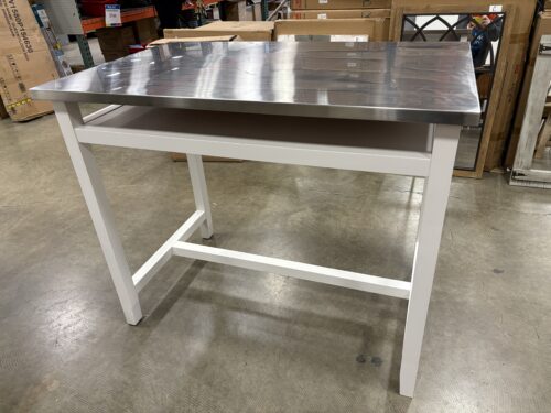 CRATE & BARREL Belmont Stainless Steel High Top Table with White Base