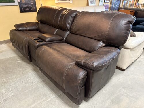 Chocolate Wide Arm Powered Reclining Sofa w/ Storage Armrest