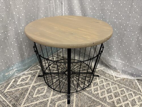 IKEA Metal Storage Basket Accent Table with Removable Wooden Lid