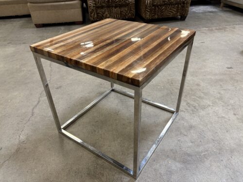 Vintage Lacquered Wooden Top Table with Sleek Metal Base