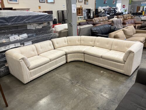 Vintage 80's Ivory Woven Curved Sectional with Button Tufted Cushions
