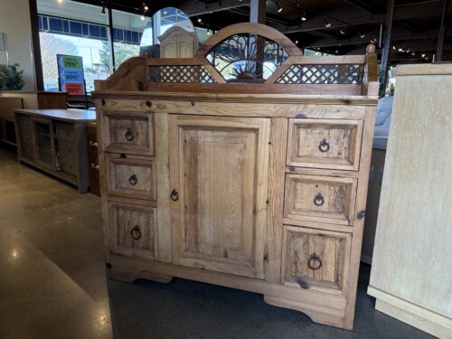 Rustic Mexican Pine Sideboard with Metal Sun Design