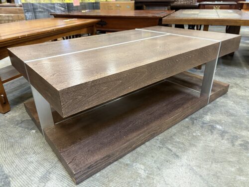 Sleek Wooden Veneer and Metal 2 Tier Coffee Table