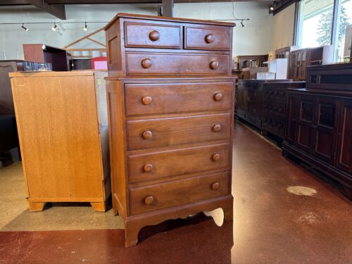 Vintage Maple Tallboy Dresser with Wooden Knobs
