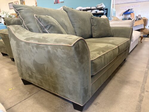 Green Microplush with Brown Piping Sleeper Sofa