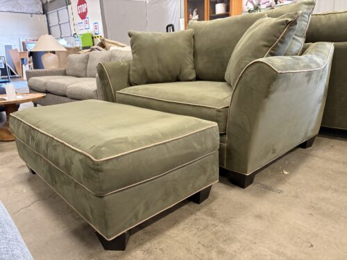 Green Microplush Loveseat with Ottoman