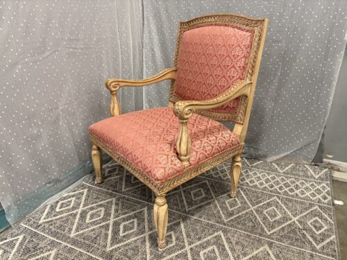 KRIESS Rustic Finish Carved Wood Decorative Accent Chair with Coral Damask Print