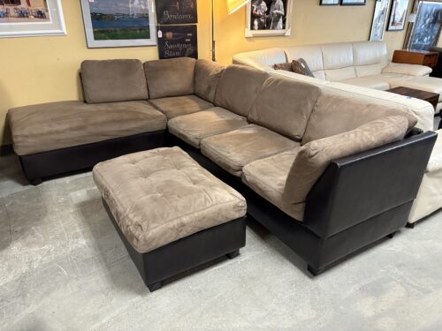 Chocolate & Tan Corner Sectional & Ottoman