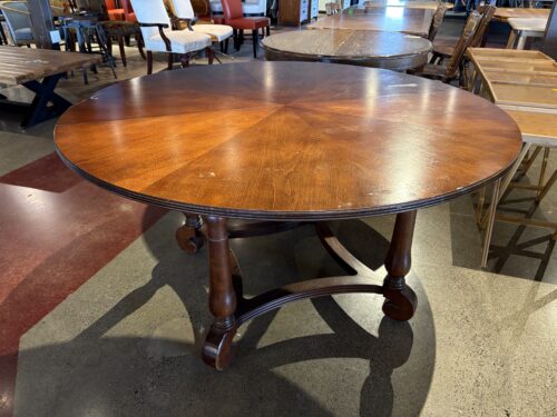 ETHAN ALLEN Mixed Wood Inlaid 56" Round Dining Table