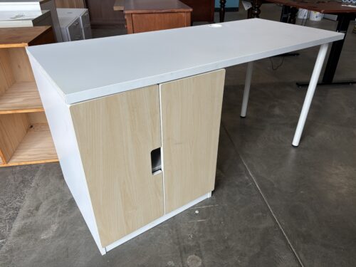 Modern White Desk with Cabinet and Shelving