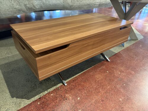 Modern Walnut Veneer Lift-Top Coffee Table with Chrome Legs and Hidden Storage