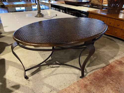BERNHARDT  Oval Rustic Cocktail Table with Hammered Copper Top
