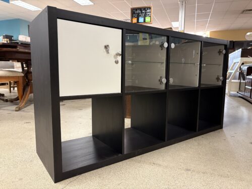 Black & White Office Storage Cubby Shelf w/ Glass Doors
