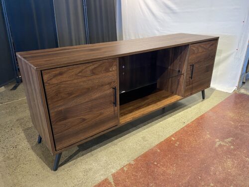 WALKER EDISON  MCM Glass Shelf Tv Stand