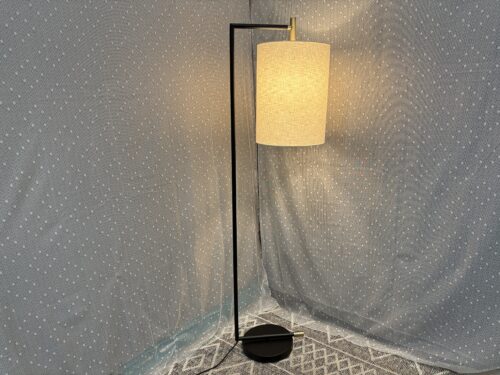 Modern Black C-Shaped Adjustable Lamp with Brass Accents
