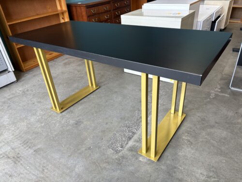 Modern Black Rectangular Desk with Gold Tone U-Shaped Legs