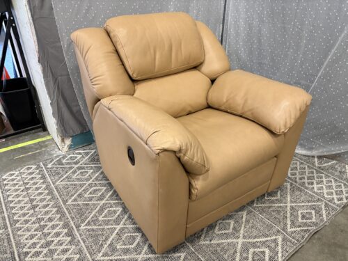 THE LEATHER FACTORY Plush Tan Leather Manual Recliner with Cushioned Arms