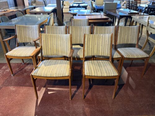 D-SCAN Vintage Mid-Century Modern Danish Teak Striped Dining Chairs (Set of 8 Chairs )