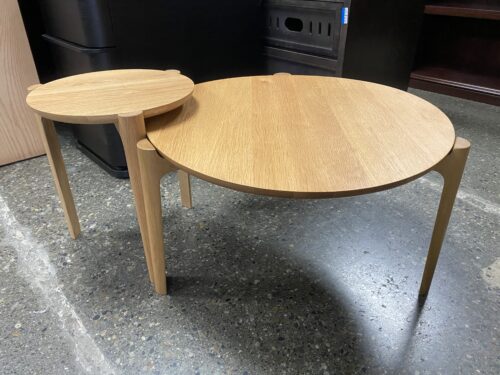 Modern Round Wooden Matching Coffee Table & Side Table (Set of 2)