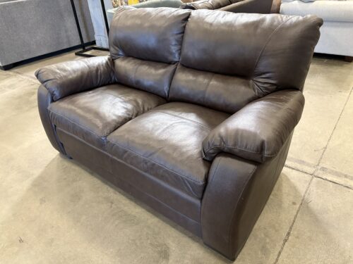 Plush Espresso Brown Leather Loveseat