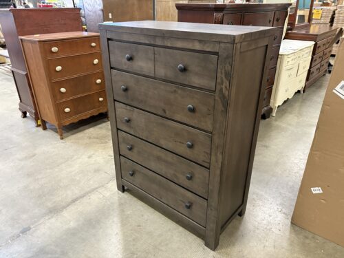 EMERALD HOME Rustic Dark Finished 5 Drawer Tallboy Dresser with Black Wooden Pulls