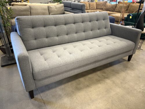 SCANDINAVIAN DESIGNS Grey Tufted Wide Cushion Sofa with Dark Wooden Legs