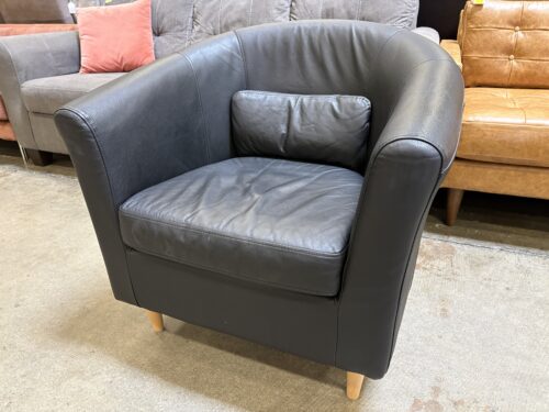 IKEA Tullsta Black Leather Club Chair with Lumbar Cushion and Light Wood Tapered Legs