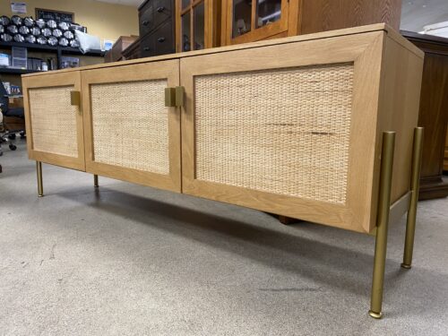 Wood & Whicker 3-Door Media Stand w/ Brass Accents