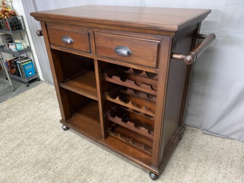 Wooden Rolling 2-Drawer Bar Cabinet