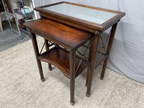 DREXEL HERITAGE Mirrored Lift Top Tray Lion Head Nesting Tables (Set of 2)