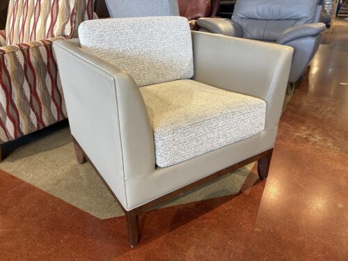 BERNHARDT Modern Gray Club Chair with Walnut Frame