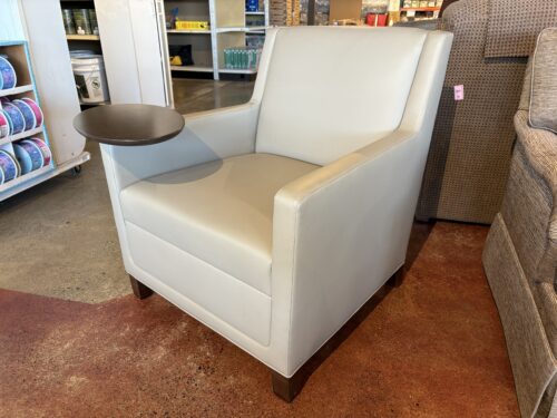 BERNHARDT Blaine Gray Leather Modern Lounge Chair with Rotating Table Arm