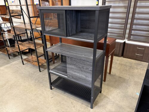 Grey and Black Industrial Etagere Bookcase with Bypass Doors