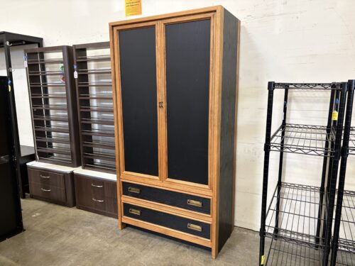 GLENN Vintage 5 Drawer Wooden Armoire with Brass Pulls and Black Door Fronts