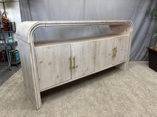 Whitewashed Elegant Rounded Edge Console Table w/ Cabinet Doors