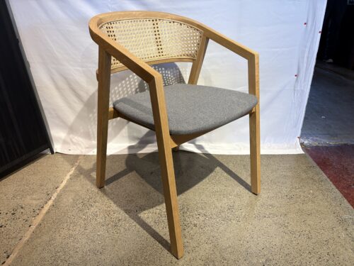MCM Style Gray Curved Framed Cane Back Chair