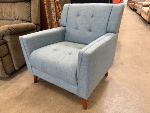 NOBLE HOUSE Turquoise Tufted Track Arm Accent Chair with Cherry Finished Tapered Legs