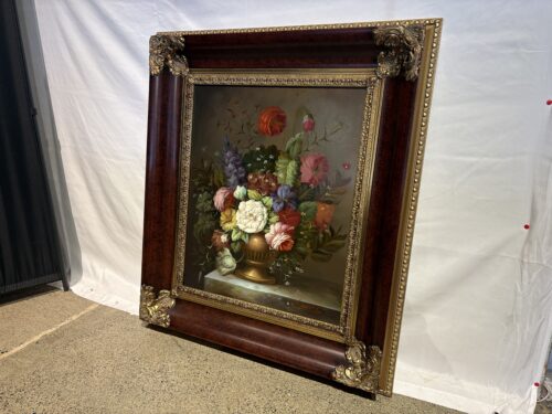 Brown and Gold Traditional Floral Still Life Oil Painting by Carrie