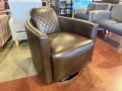 VANGUARD INDUSTRIES Chocolate Brown Leather Swivel Chair with Quilted Design