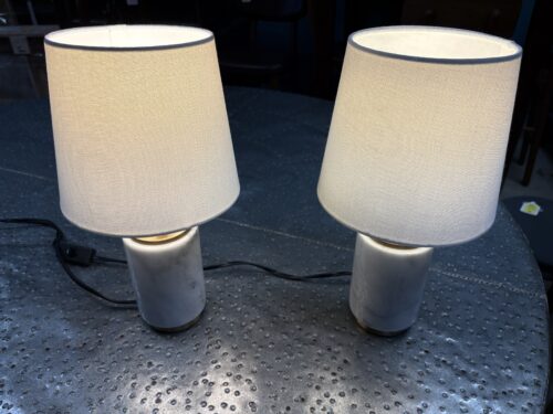 Marble Base Petite Table Lamp w/ Beige Shade (Set of 2)